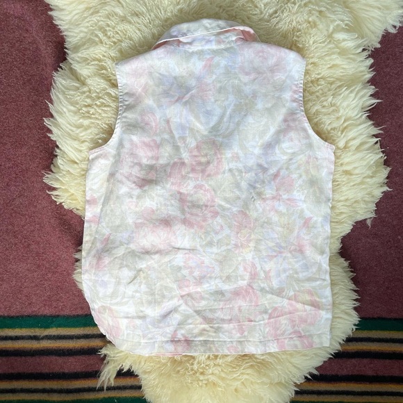 100% linen pastel floral sleeveless top 90s floral - Picture 4 of 5